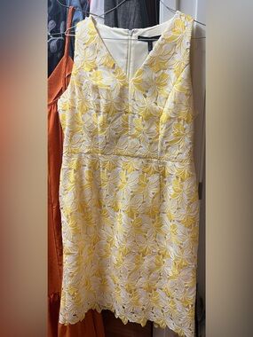 White House Black Market Yellow & White Floral Lace Midi Dress